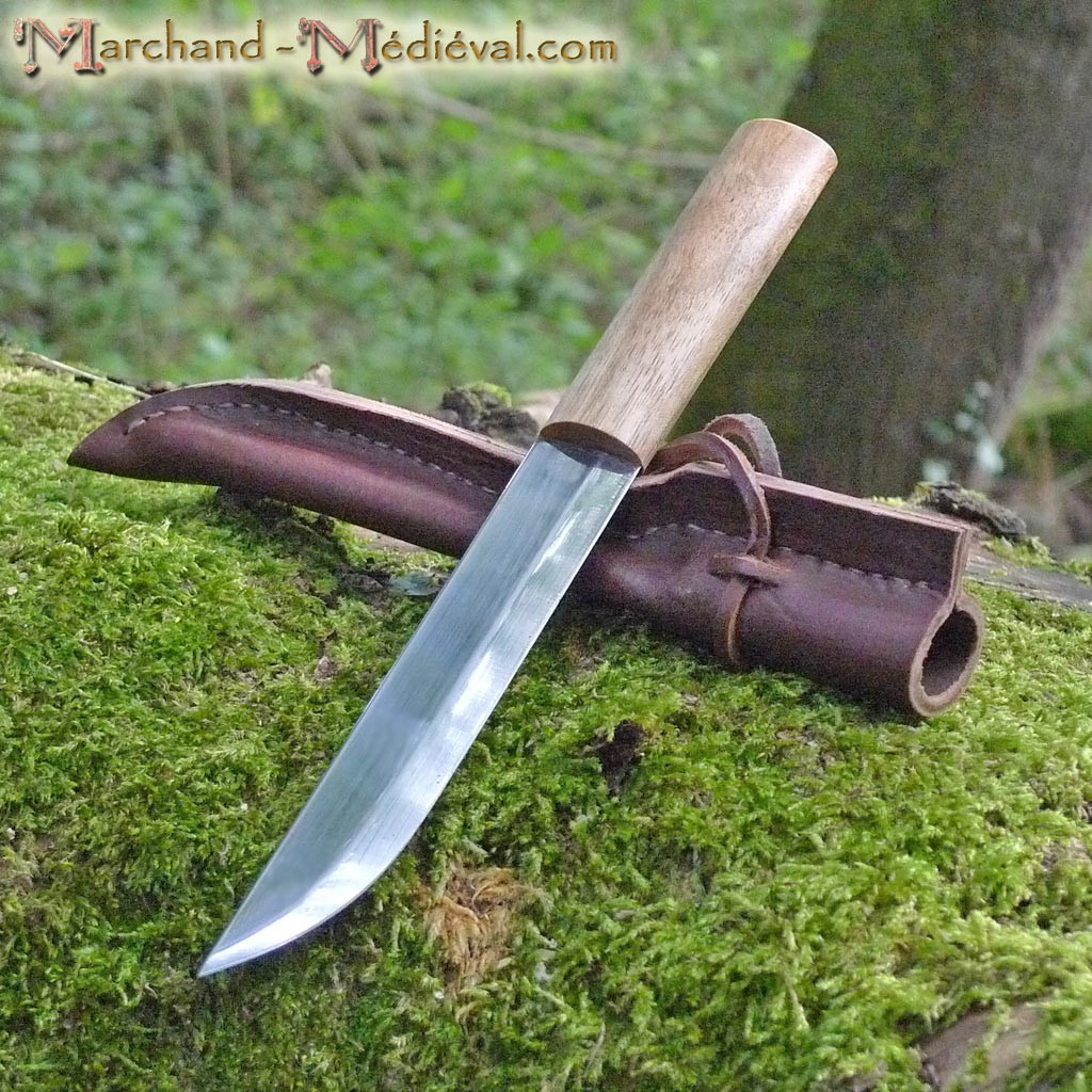 Couteau viking avec manche en os et étui en cuir Couteau à manger
